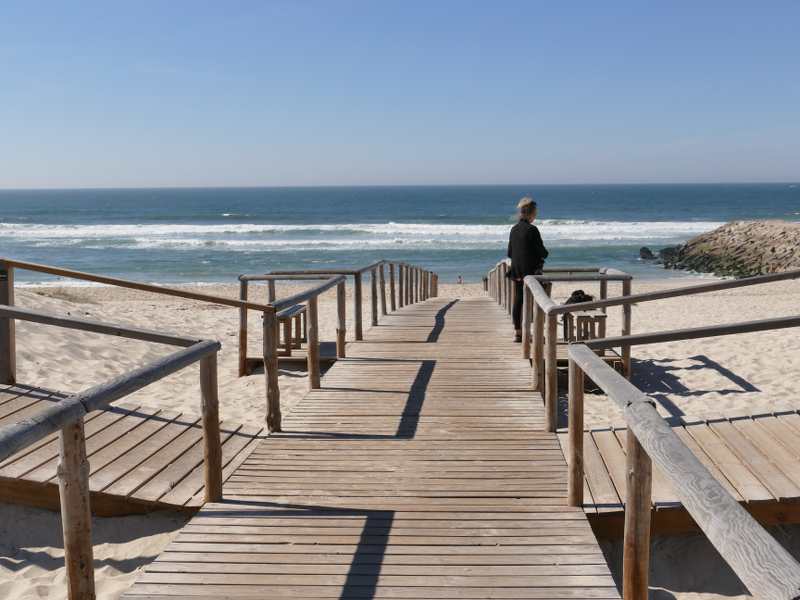 photo de promenade en bois amenant à la mer au portugal